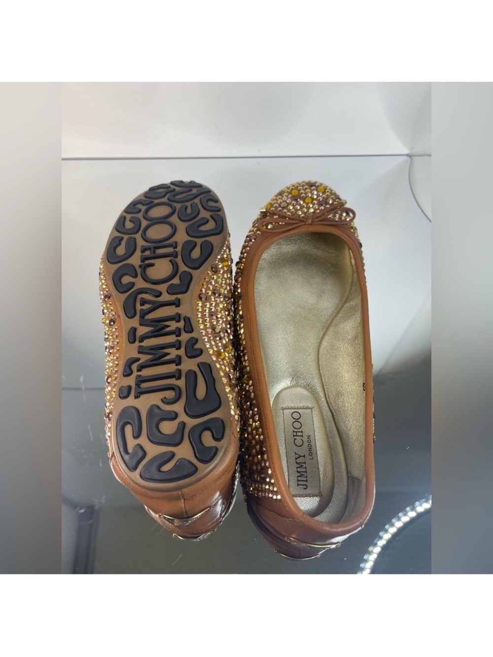 Jimmy Choo Brown Embellished Ballerina Flats size 40 - Picture 9 of 11